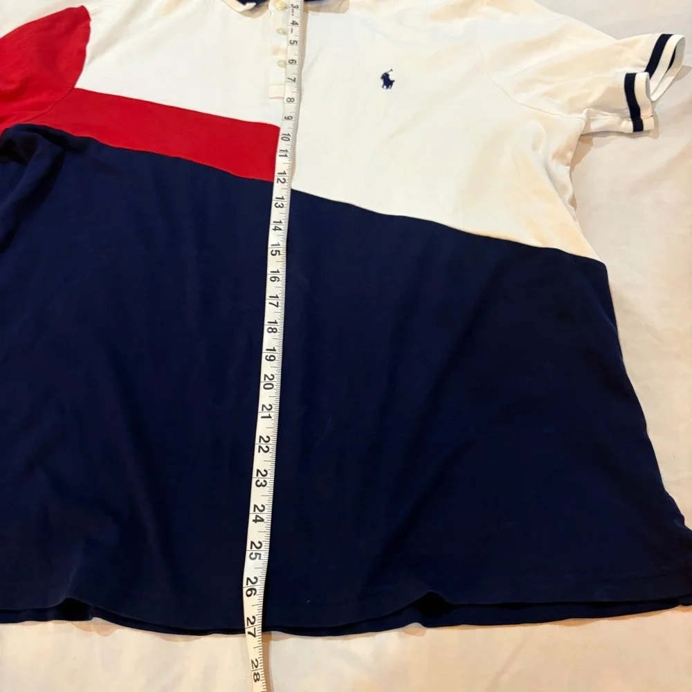 Polo Ralph Lauren Mens Classic Fit Colorblock Polo‎ Shirt Navy White Red Large